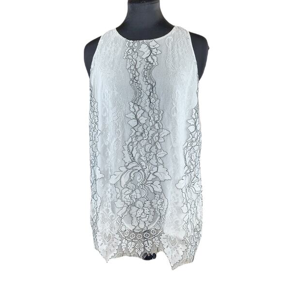 APT. 9 Sleeveless Top Medium Size Women's White Floral Printed Lace Blouse - Picture 1 of 16